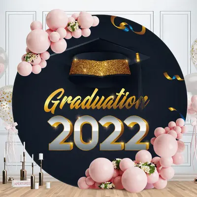 Gold Glitter Graduation 2022 Round Black Backdrop - Aperturee