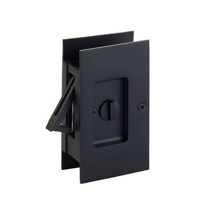 Emtek Modern Rectangular Pocket Door Lock Privacy, 2-1/2 X 4-1/2, For 1-3/8 To 1-3/4 Thickness, Flat, Matte Black