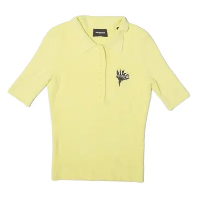 THE KOOPLES Button Up Womens Jumper Yellow Collared Chunky Knit Short Sleeve XS