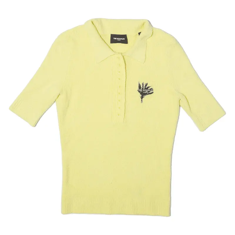 THE KOOPLES Button Up Womens Jumper Yellow Collared Chunky Knit Short Sleeve XS