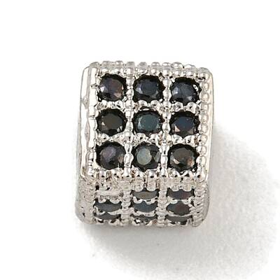 Brass Micro Pave Black Cubic Zirconia Beads