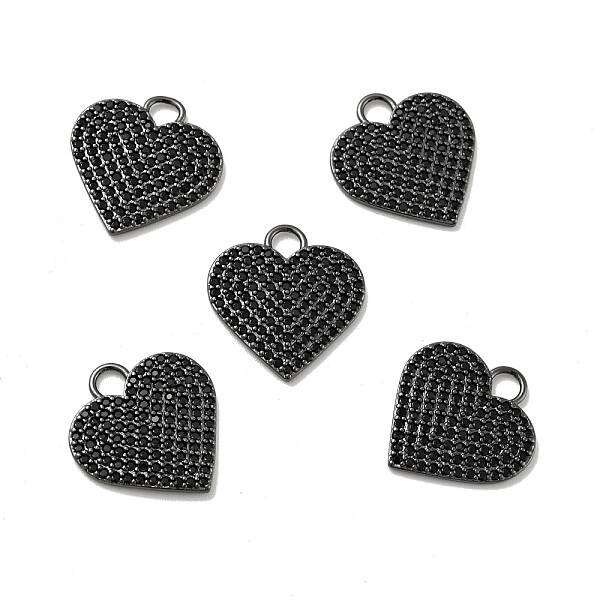 Heart Brass Micro Pave Black Cubic Zirconia Pendants