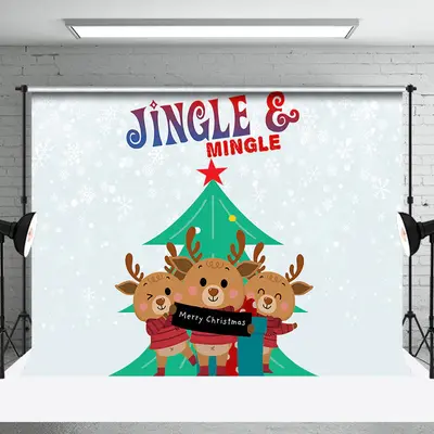 Jingle Mingle Green Pine Tree Elk Christmas Backdrop - Aperturee
