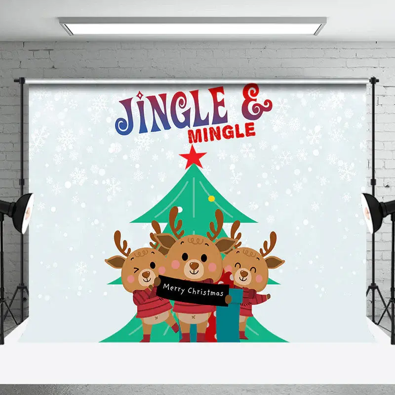 Jingle Mingle Green Pine Tree Elk Christmas Backdrop - Aperturee