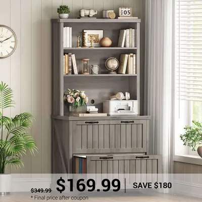 SEDETA ® 31.5 Inch Farmhouse File Cabinet 2 Drawers Lateral File Cabinets with Bookshelf Storage Shelves Printer Stand fits ...
