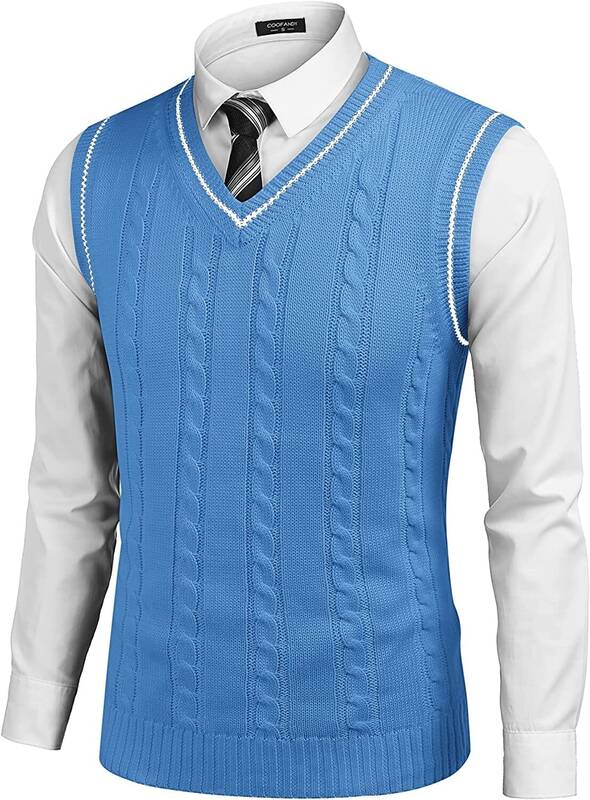 V Neck Sleeveless Knitted Pullover Vest Sweater (US Only), Blue / S