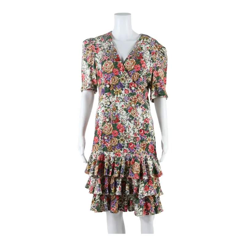 ALL THAT JAZZY Womens Day Dress Green Floral Short Sleeve Knee Length M