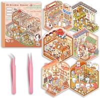 Summer Gift DIY 3D Sticker Scene Collection Book for Stress Relief - 6 Sets of Make Your Own Mini Shop Scenes Stickers for Gi...
