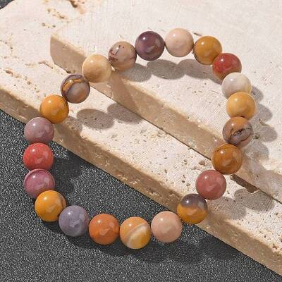 Natural Mookaite Beaded Stretch Bracelets