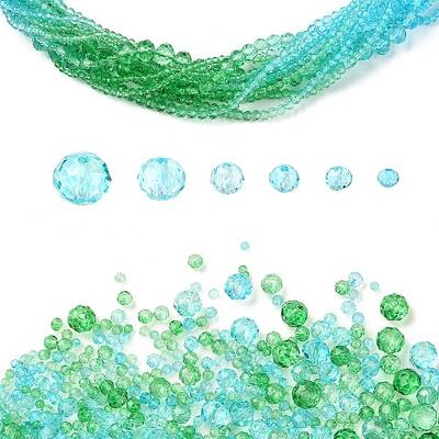 6 Styles Gradient Color Transparent Painted Glass Beads Strands