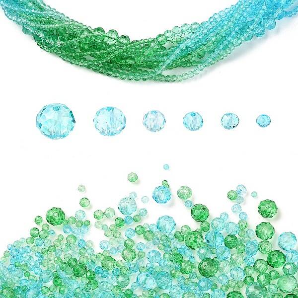 6 Styles Gradient Color Transparent Painted Glass Beads Strands