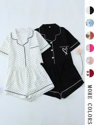 Women's All Over Print Loungewear Set, Contrast Binding Pocket Top & Shorts Pj Set, Ladies Summer Sleepwear