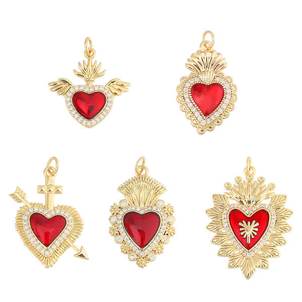 5Pcs 5 Styles Brass Enamel Pendants