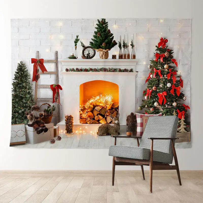 Aperturee Light Fireplace White Room Pine Christmas Backdrop