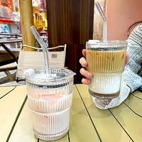 Glass Cup with Straw & Lid, 2/4 Counts Reusable Clear Glass Tumbler Cup, Washable Portable Convenience Straw Drinking Cup for...