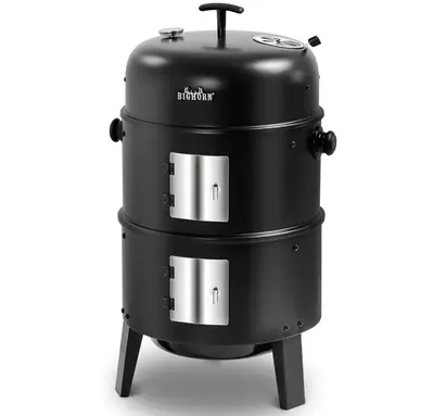 BIG HORN OUTDOORS 16 inch Charcoal Smoker, Vertical BBQ Grill, Heavy Duty 4 In 1 Fire Pit with Built-in Thermometer & Adjusta...
