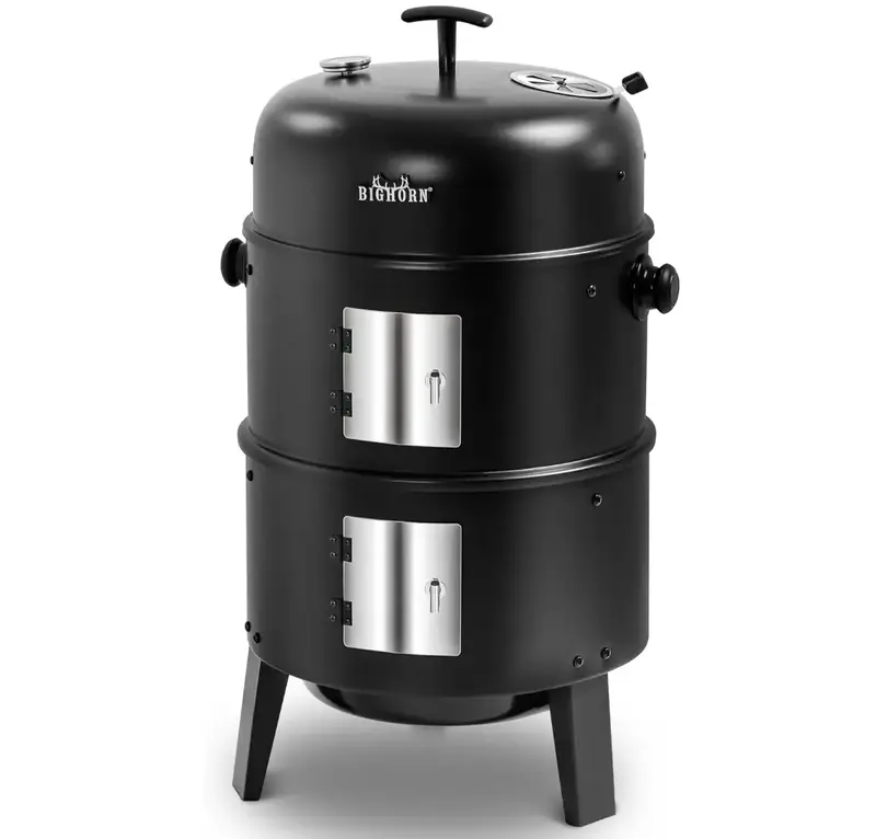 BIG HORN OUTDOORS 16 inch Charcoal Smoker, Vertical BBQ Grill, Heavy Duty 4 In 1 Fire Pit with Built-in Thermometer & Adjusta...