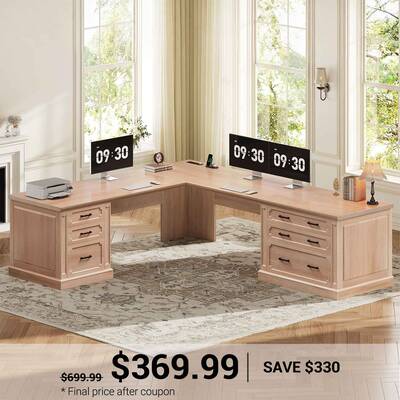 SEDETA 78.7 Inch Farmhouse Wood Corner Computer Desk L Shaped Executive Desk with 6 Storage Drawers Power Outlet for Home Off...