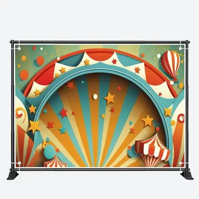 Colorful Stripes Star Circus Happy Birthday Backdrop - Aperturee