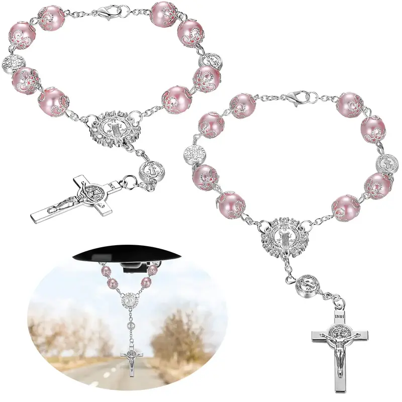 Car Rearview Mirror Hanging Cross Ornament, Exquisite Car Interior Mirror Decoration, Car Hanging Accessories for Women Men...