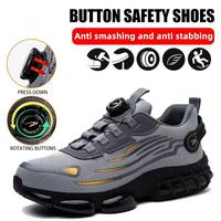 Men's Lace Up Low Top Anti Piercing & Anti Smashing Safety Shoes with Rotating Button, Casual Comfortable Breathable Contrast...