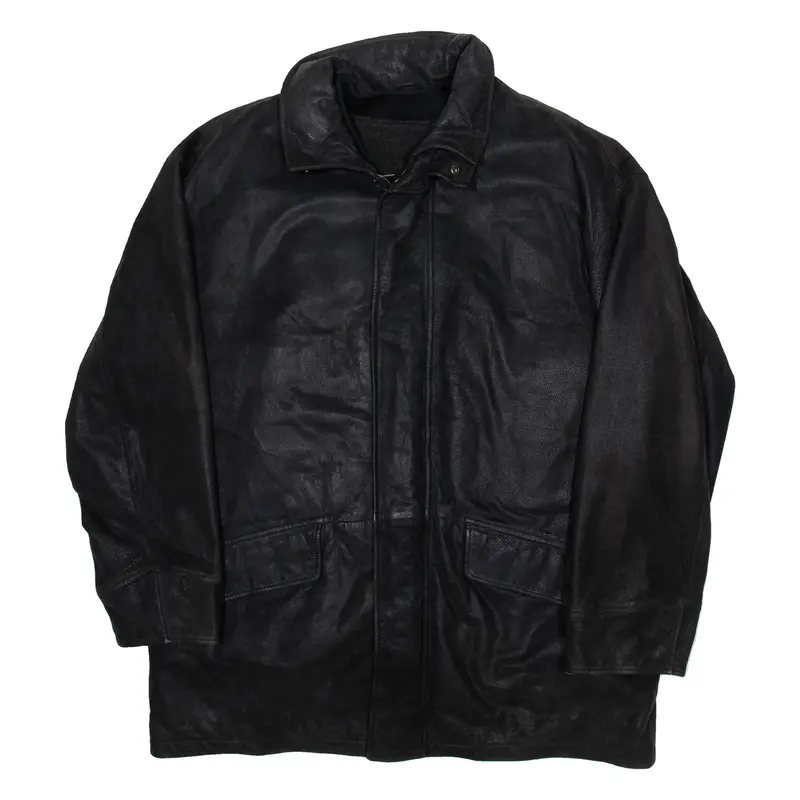 GANT Mens Overcoat Coat Black Leather Faux Suede L
