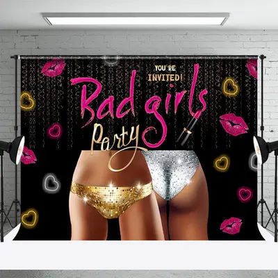 Black Pink Lips Heart Bad Girls Dance Party Backdrop - Aperturee