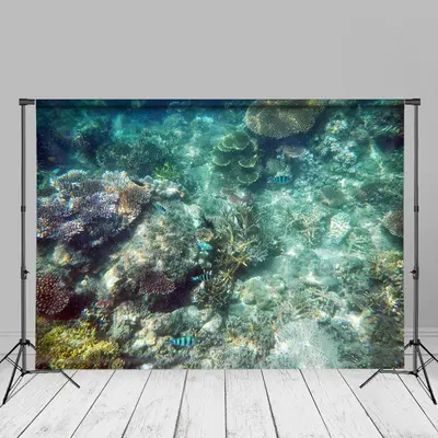 Green Underwater Landscape Coral Reef Summer Backdrop - Aperturee