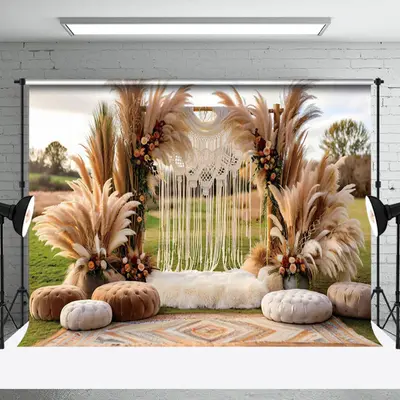 Aperturee Beige Plume Outdoor Boho Photo Backdrop For Event