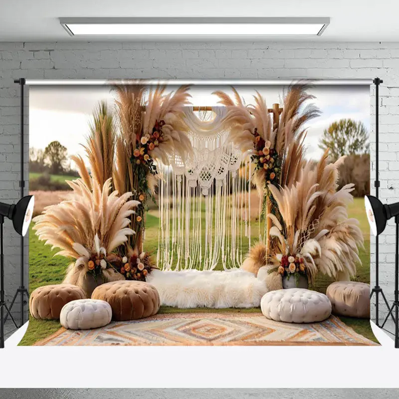 Aperturee Beige Plume Outdoor Boho Photo Backdrop For Event