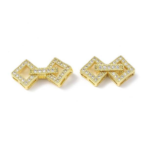 Rack Plating Brass Micro Pave Clear Cubic Zirconia Fold Over Clasps