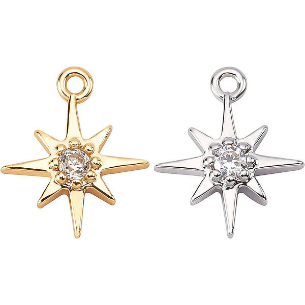 16Pcs 2 Colors Brass Cubic Zirconia Charms