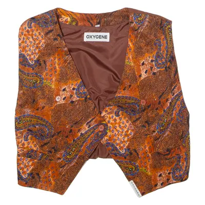 OXYGENE Womens Blazer Waistcoat Orange Viscose 90s Paisley M
