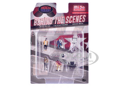 Behind The Scenes 7 piece (4 People, 3 Accessories) Diecast Figures Set 1/64 Scale Models by American Diorama