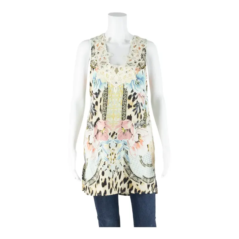 RIVER ISLAND Oversized Womens Printed Vest Beige Sleeveless Crazy Pattern S