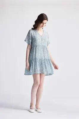 Floral Short Tiered dress in Light Blue | Color: Floral Poetry | Size: M