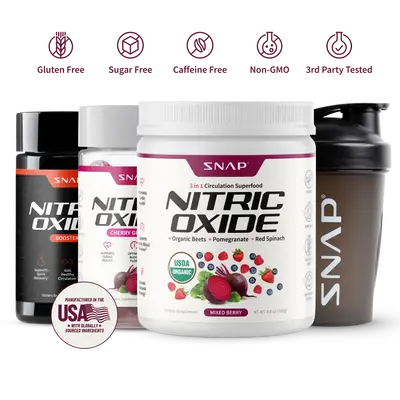Snap Supplements - Berry Flavor Nitric Oxide Beets + Nitric Oxide Gummies + NO Booser 60ct + Free Shaker (14oz) - Natural Sup...