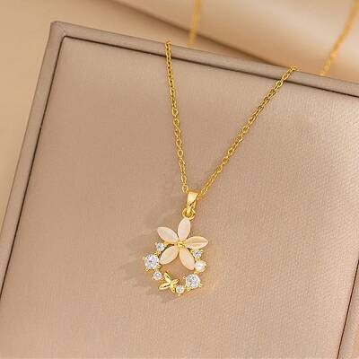 Flower Resin & Micro Pave Cubic Zirconia Pendant Necklaces