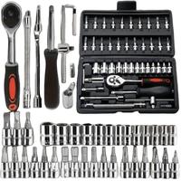 Adjustable Socket Wrench Set, Durable Stainless Steel Tool with Quick Release Ratchet & Extension & Screwdriver Bits, Suitabl...
