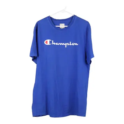 Champion Spellout T-Shirt - Large Blue Cotton