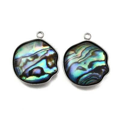 304 Stainless Steel Pave Natural Paua Shell Pendants