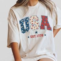 1776 America 4th of July Shirt, USA Floral Flowers Shirt, Comfort Shirt for Women, Retro America Shirt, 1776 Shirt, Comfort O...