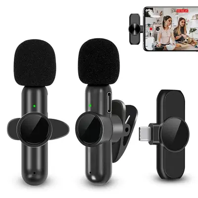 Compact Wireless Lavalier Microphone for iPhone/Android Phone, 1 Count Clip-on Design Wireless Mic, Portable Plug & Play ...