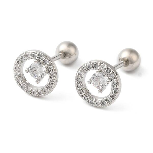 Ring Brass Micro Pave Clear Cubic Zirconia Cartilage Earrings