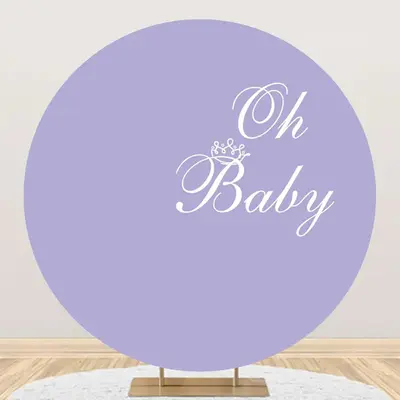 Purple White Oh Baby Round Gender Reveal Backdrop - Aperturee