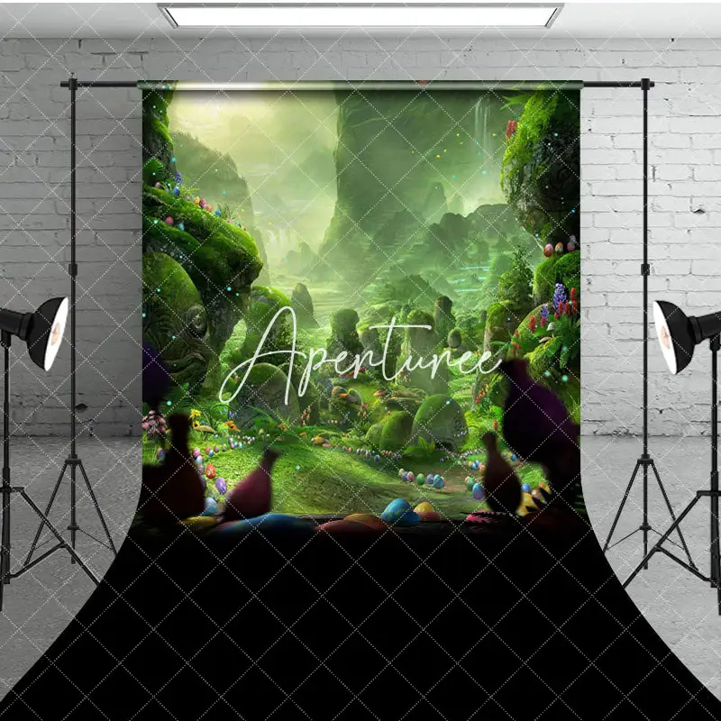 Aperturee Magical Green Forest Eggs Easter Sweep Photo Backdrop, 5X7FT(1.5X2.1M), 42 USD, sweep backdrops, XQSD1X32-D