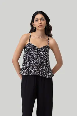 V-neck Lace Camisole in Black Florals | Color: Monochrome Medley | Size: M