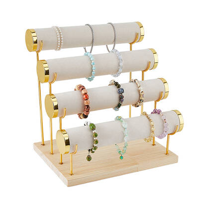 DICOSMETIC 4-Tier T Bar Bracelet Display Jewelry Display Stand Wooden Base Jewelry Holder Watch Display Tower for Jewelry Col...