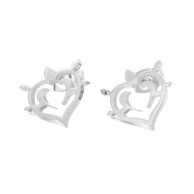 Non-Tarnish Heart 304 Stainless Steel Stud Earrings for Women