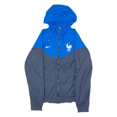 NIKE French Football Federation Mens Windbreaker Jacket Blue Hooded Chevron S